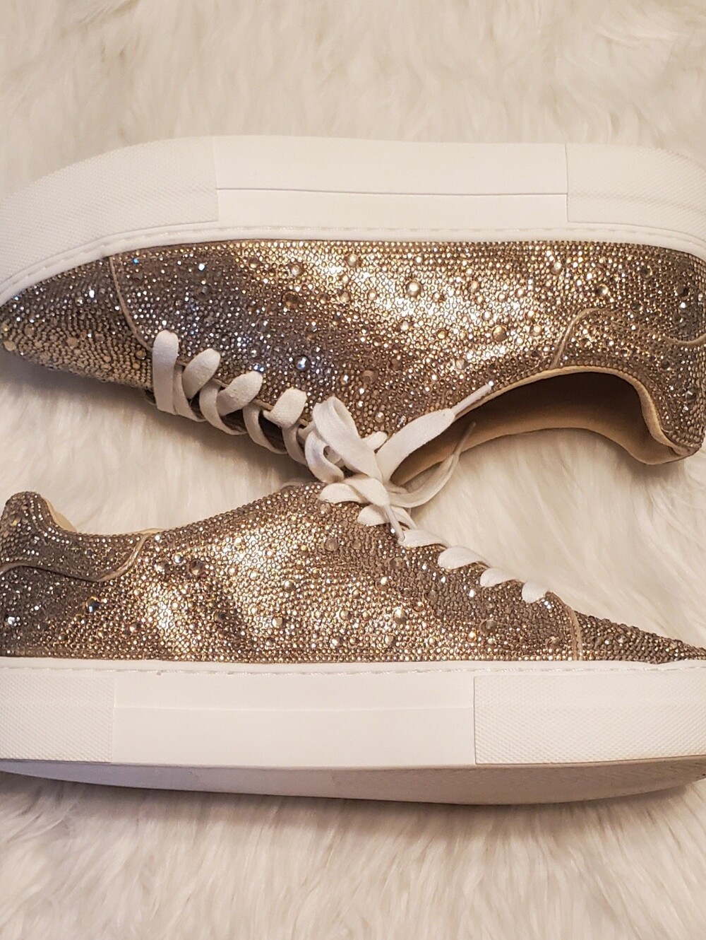 Betsey Johnson Suton Rhinestone Platform Sneakers Gold Bling Sparkle Size 10 - Picture 5 of 11